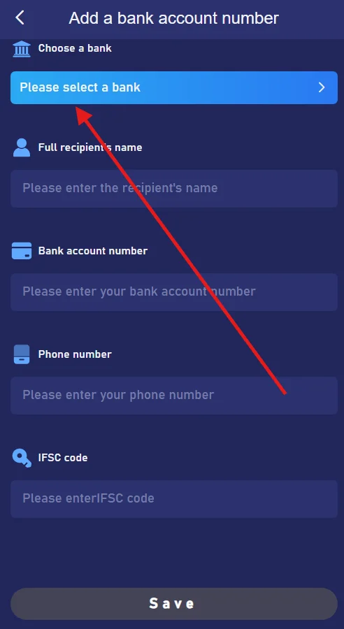 select a bank account